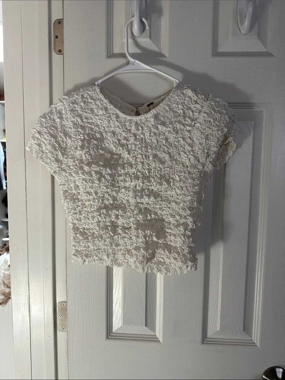 White Textured Backless Short Sleeve Top